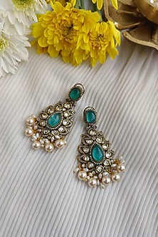 Two Tone Finish Victorian Polki & Emerald Long Necklace Set