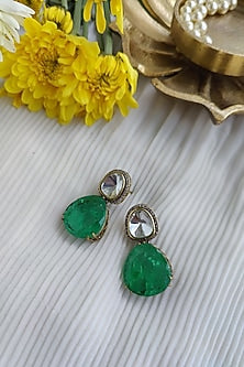 Black Rhodium Finish Kundan Polki & Green Doublet Stone Necklace Set