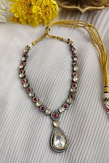 Two Tone Finish Kundan Polki & Zirconia Long Necklace Set