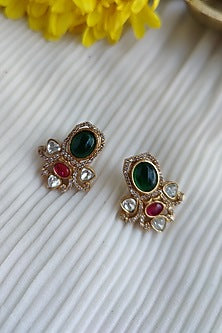 Gold Finish Kundan Polki & Pastel Bead Choker Necklace Set