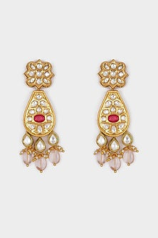 Micro Gold Finish Earrings With Jade Drops