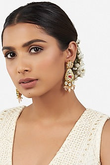 Micro Gold Finish Earrings With Jade Drops
