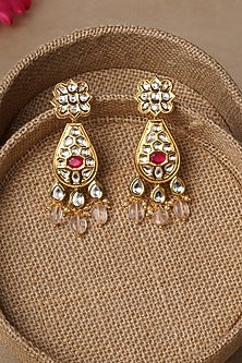 Micro Gold Finish Earrings With Jade Drops