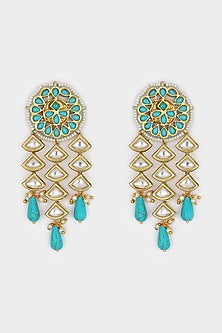 Micro Gold Finish Earrings With Turquoise Drops