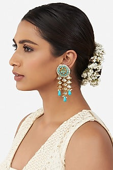 Micro Gold Finish Earrings With Turquoise Drops