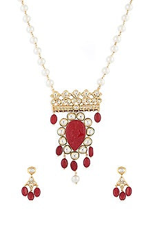 Gold Finish Red Onyx Necklace Set
