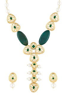 Gold Finish Green Agate Stone Necklace Set