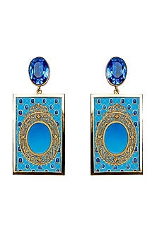 Gold Plated Cobalt Blue Swarovski Hand Painted Drop Earrings