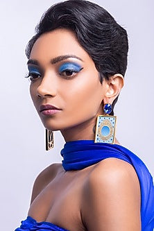 Gold Plated Cobalt Blue Swarovski Hand Painted Drop Earrings