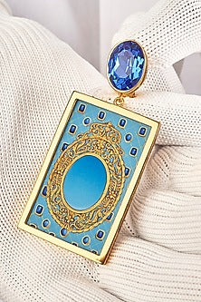 Gold Plated Cobalt Blue Swarovski Hand Painted Drop Earrings