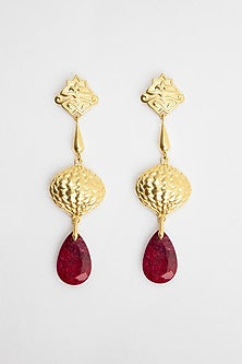 Gold Plated Ruby Corundum Dangler Earrings In Sterling Silver
