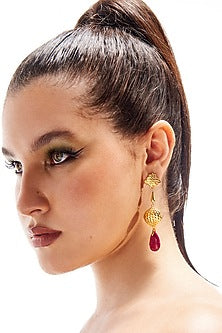 Gold Plated Ruby Corundum Dangler Earrings In Sterling Silver