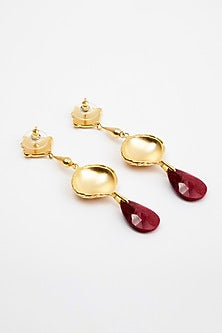 Gold Plated Ruby Corundum Dangler Earrings In Sterling Silver