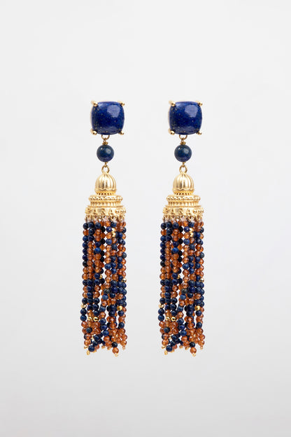 Gold Plated Lapis Lazuli Dangler Earrings In Sterling Silver