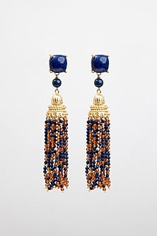Gold Plated Lapis Lazuli Dangler Earrings In Sterling Silver