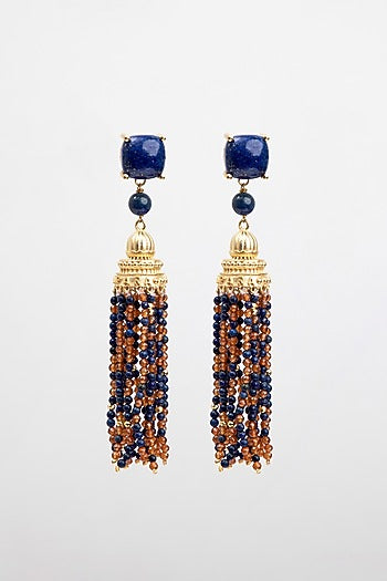 Gold Plated Lapis Lazuli Dangler Earrings In Sterling Silver