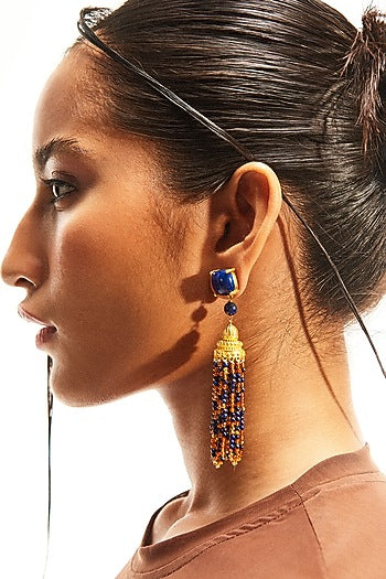 Gold Plated Lapis Lazuli Dangler Earrings In Sterling Silver