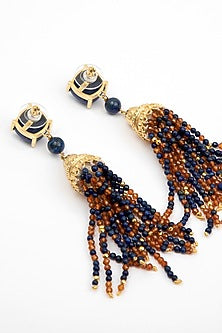 Gold Plated Lapis Lazuli Dangler Earrings In Sterling Silver