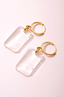 Gold Plated Clear Quartz Dangler Earrings In Sterling Silver