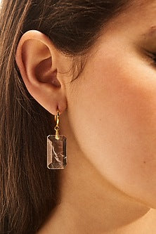 Gold Plated Clear Quartz Dangler Earrings In Sterling Silver