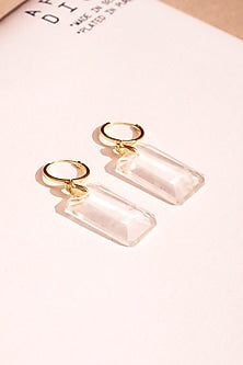 Gold Plated Clear Quartz Dangler Earrings In Sterling Silver