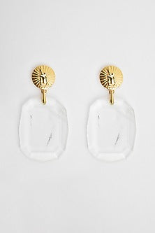 Gold Plated Clear Quartz Dangler Earrings In Sterling Silver