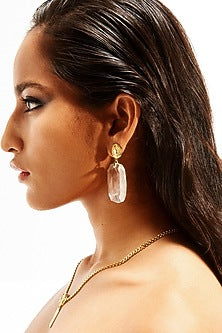 Gold Plated Clear Quartz Dangler Earrings In Sterling Silver