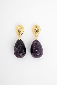 Gold Plated Amethyst Dangler Earrings In Sterling Silver