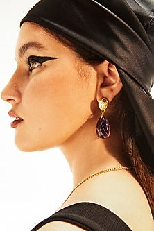 Gold Plated Amethyst Dangler Earrings In Sterling Silver