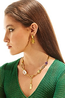 Gold Plated Cubic Zirconia Necklace In Sterling Silver