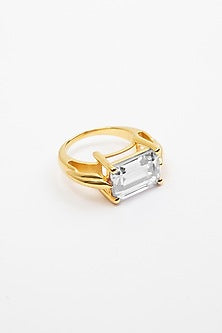 Gold Plated Cubic Zirconia Ring In Sterling Silver