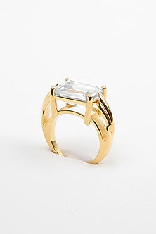 Gold Plated Cubic Zirconia Ring In Sterling Silver