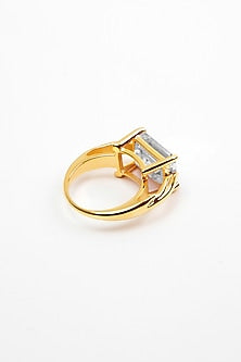 Gold Plated Cubic Zirconia Ring In Sterling Silver