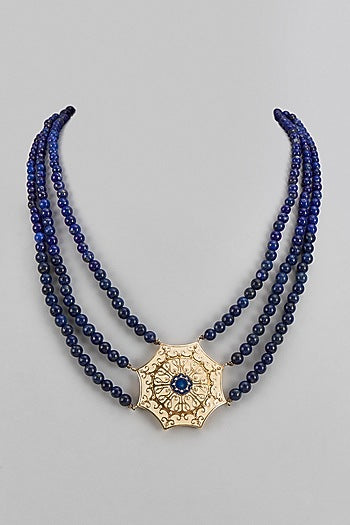 Gold Plated Synthetic Stone Enamelled Layered Pendant Necklace In Sterling Silver