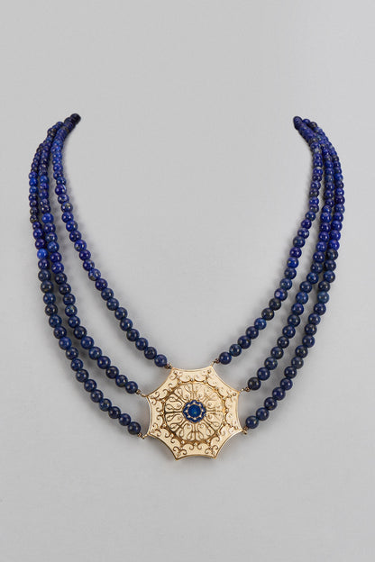 Gold Plated Synthetic Stone Enamelled Layered Pendant Necklace In Sterling Silver