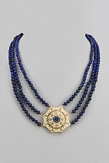 Gold Plated Synthetic Stone Enamelled Layered Pendant Necklace In Sterling Silver