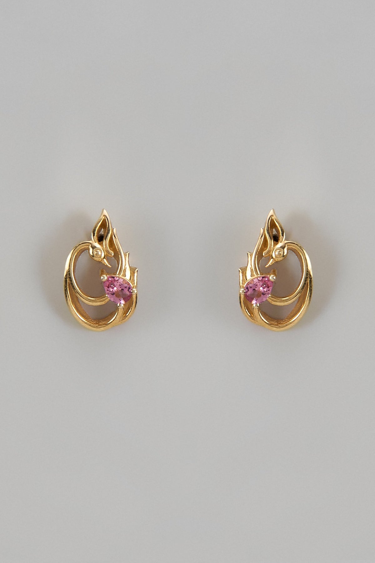 Gold Finish Pink Tourmaline Stud Earrings In Sterling Silver (Set of 2)