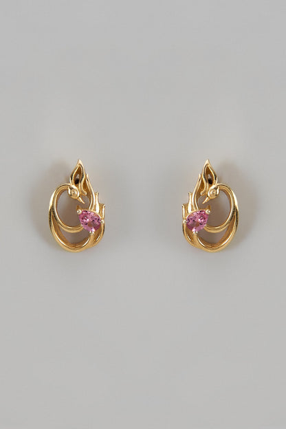 Gold Finish Pink Tourmaline Stud Earrings In Sterling Silver (Set of 2)