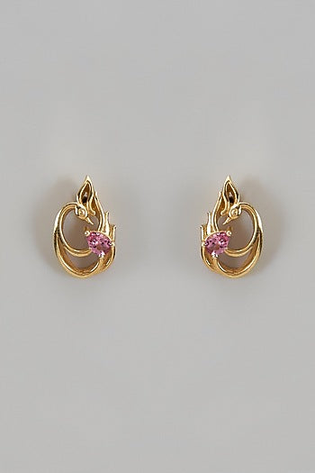 Gold Finish Pink Tourmaline Stud Earrings In Sterling Silver (Set of 2)