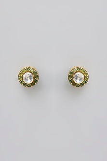 Gold Finish Kundan Polki Stud Earrings In Sterling Silver