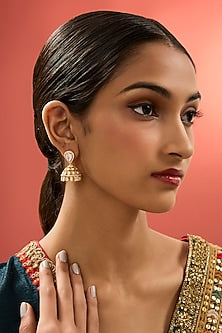Gold Finish Kundan Polki Dangler Earrings In Sterling Silver