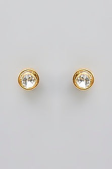 Gold Finish Kundan Polki Stud Earrings In Sterling Silver