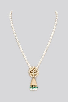 Gold Finish Kundan Polki Long Necklace In Sterling Silver