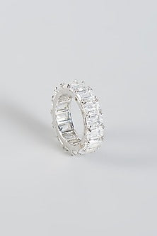 White Finish Swarovski Band In Sterling Silver
