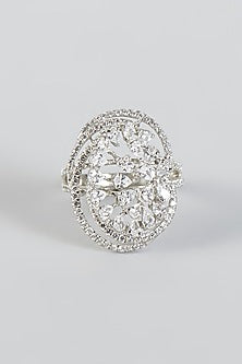 White Finish Oval Ring In Sterling Silver