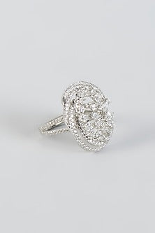 White Finish Oval Ring In Sterling Silver