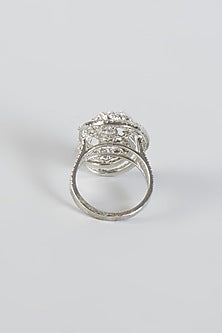 White Finish Oval Ring In Sterling Silver