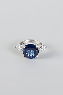 White Finish Sapphire Ring In Sterling Silver