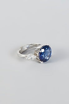 White Finish Sapphire Ring In Sterling Silver