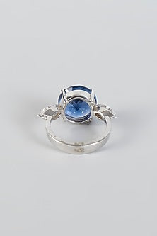 White Finish Sapphire Ring In Sterling Silver